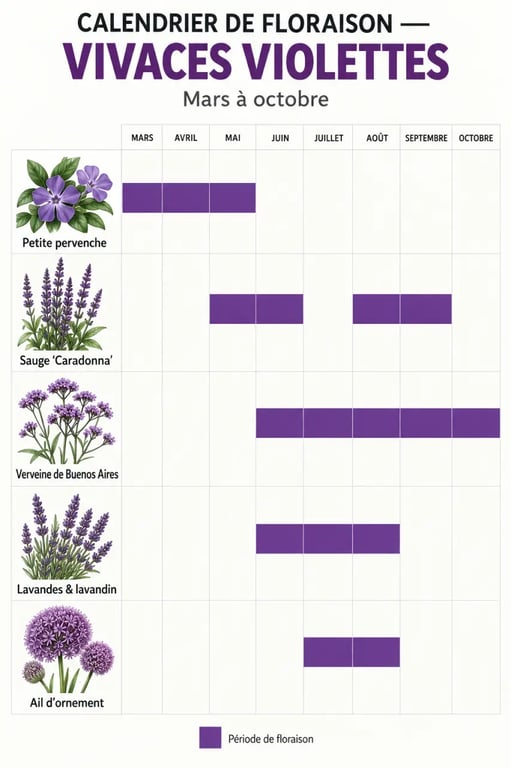 Calendrier de floraison des vivaces violettes du printemps à l’automne