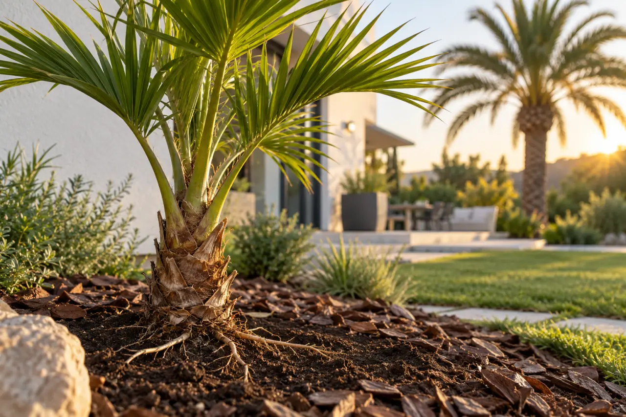 Peut-on planter un palmier près d’une maison ? Distance, racines et taille adulte