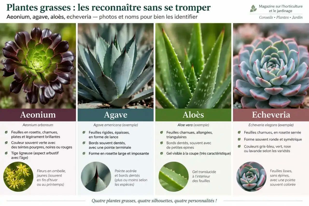 Plantes grasses : photos et noms pour reconnaître aeonium, agave, aloès et echeveria sans se tromper
