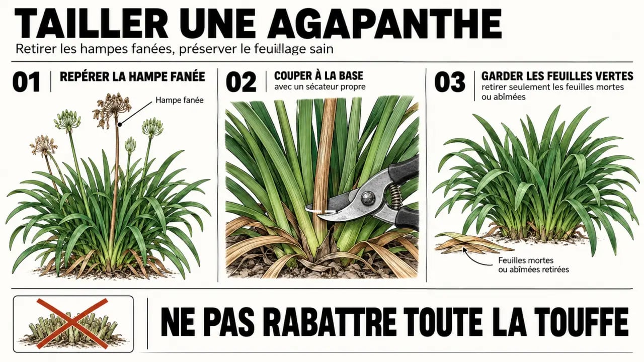 Taille agapanthes : étapes pour couper les hampes fanées et conserver les feuilles vertes