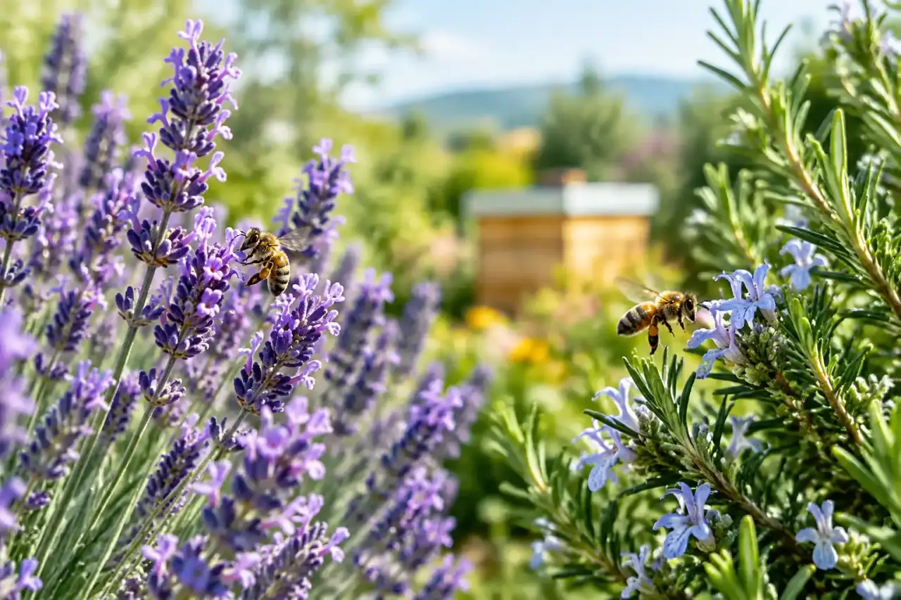 Abeille butinant une fleur de lavande dans un jardin ensoleillé