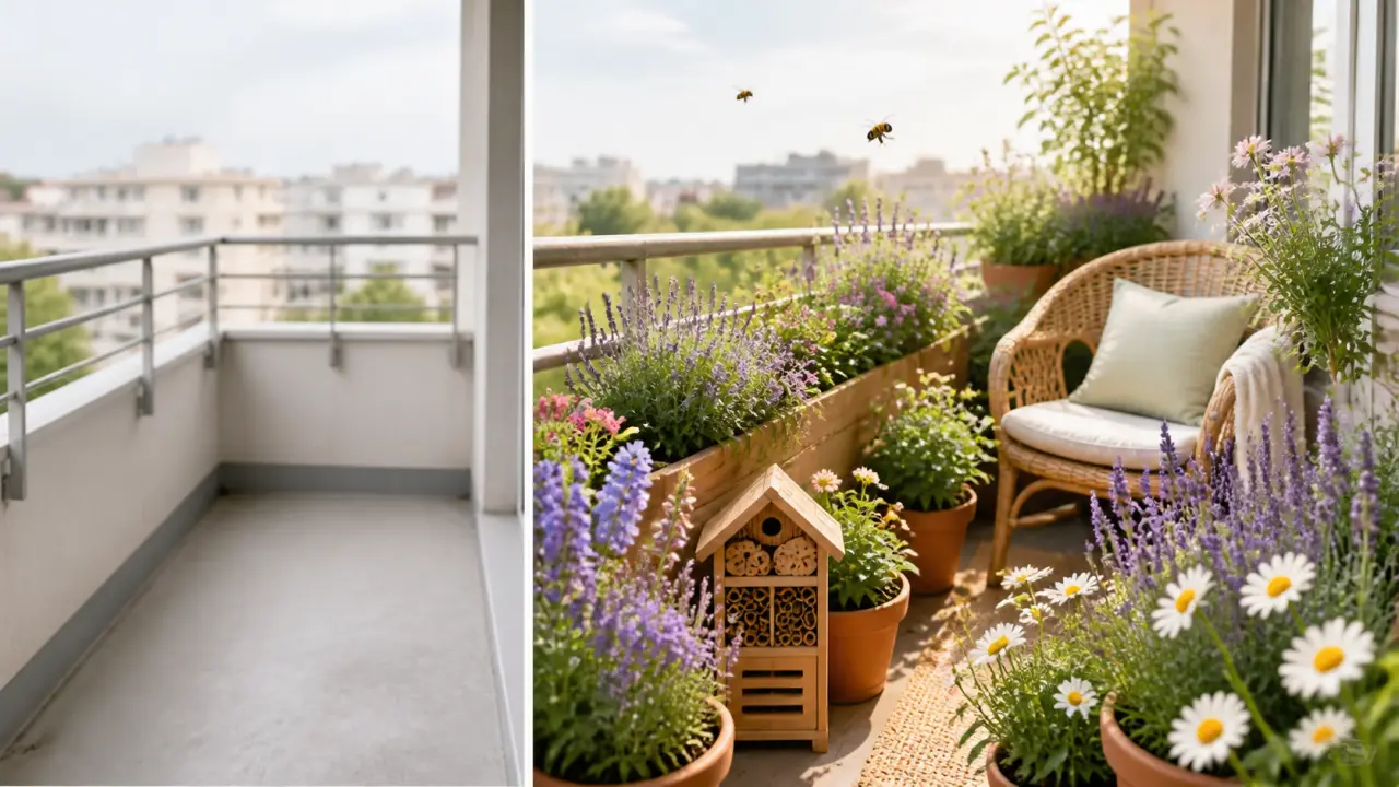 Balcon fleuri transformé en refuge pour abeilles