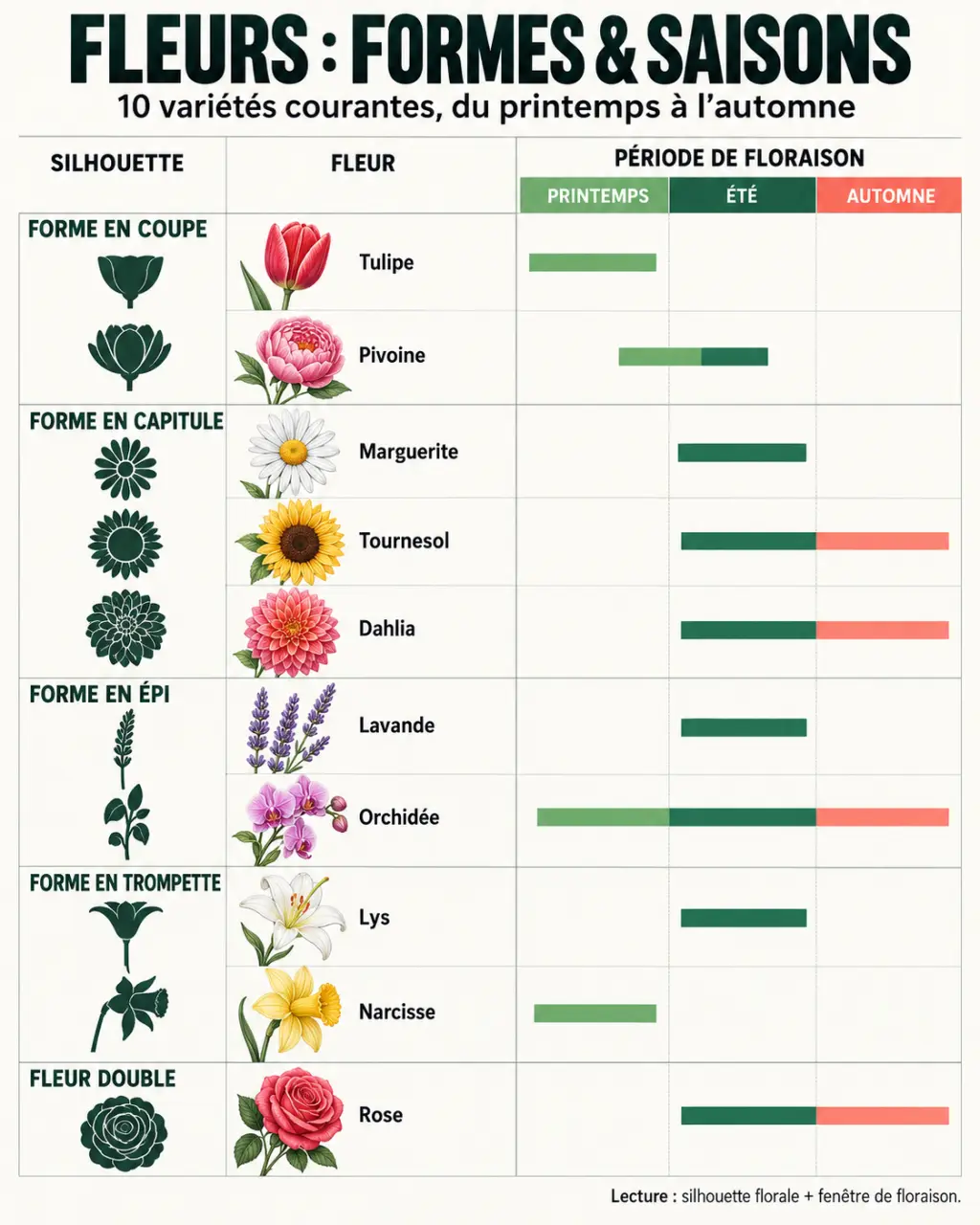 Infographie des différents types de fleurs et de leurs périodes de floraison