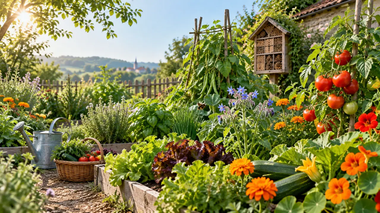 Potager naturel luxuriant cultivé sans pesticides