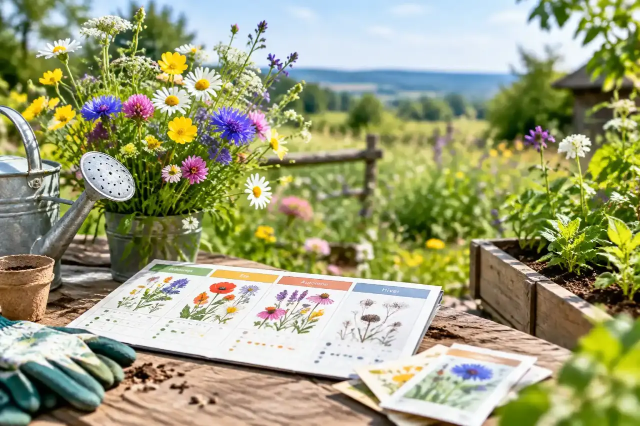 Fleurs sauvages colorées dans une prairie naturelle au jardin