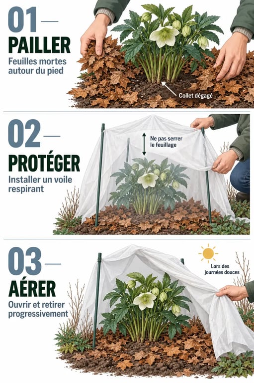 Comment protéger ses plantes de jardin contre le gel en hiver avec un paillage et un voile d’hivernage