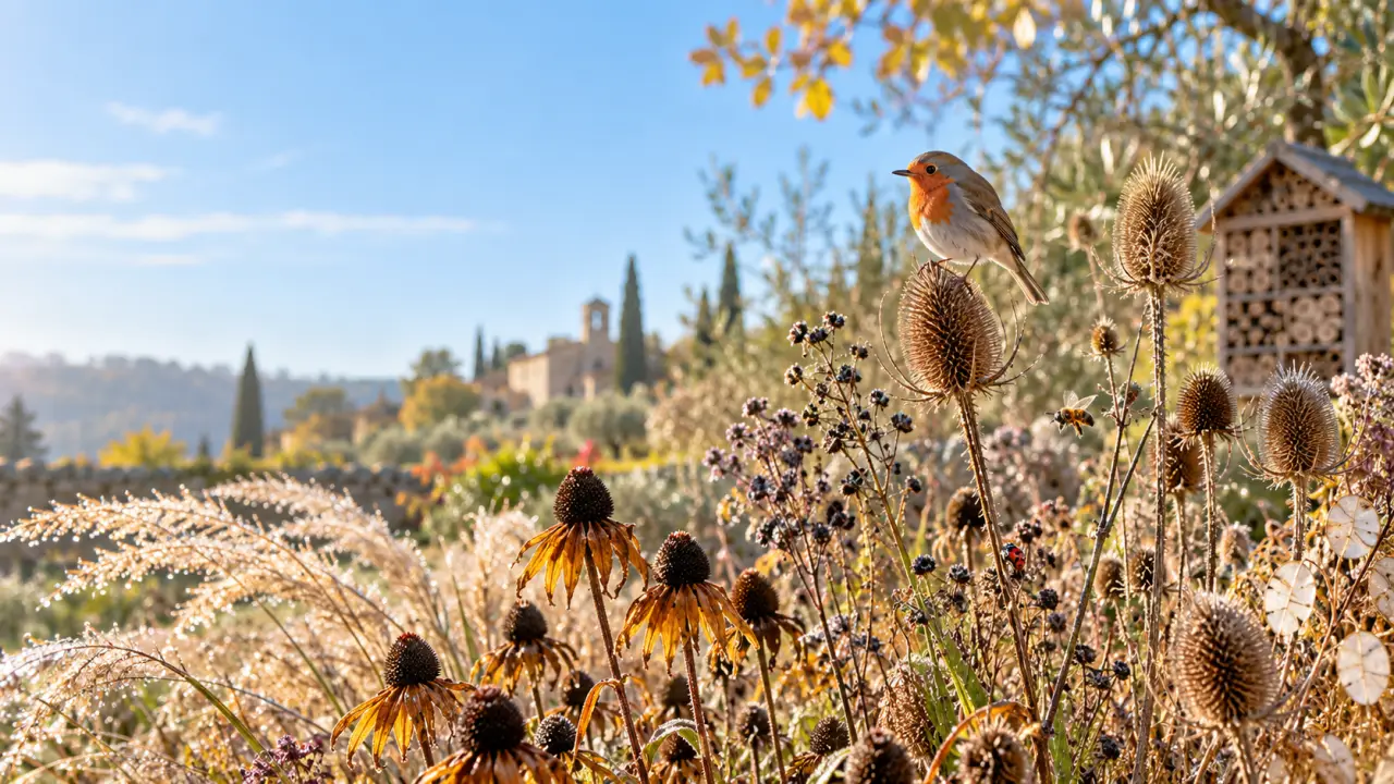 Tiges sèches et graines dans un jardin naturel en novembre
