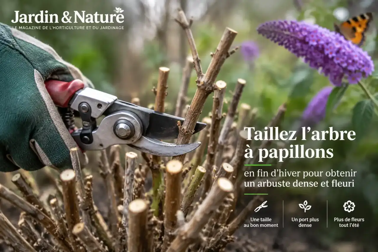 Taillez l’arbre à papillons en fin d’hiver pour obtenir un arbuste dense et fleuri