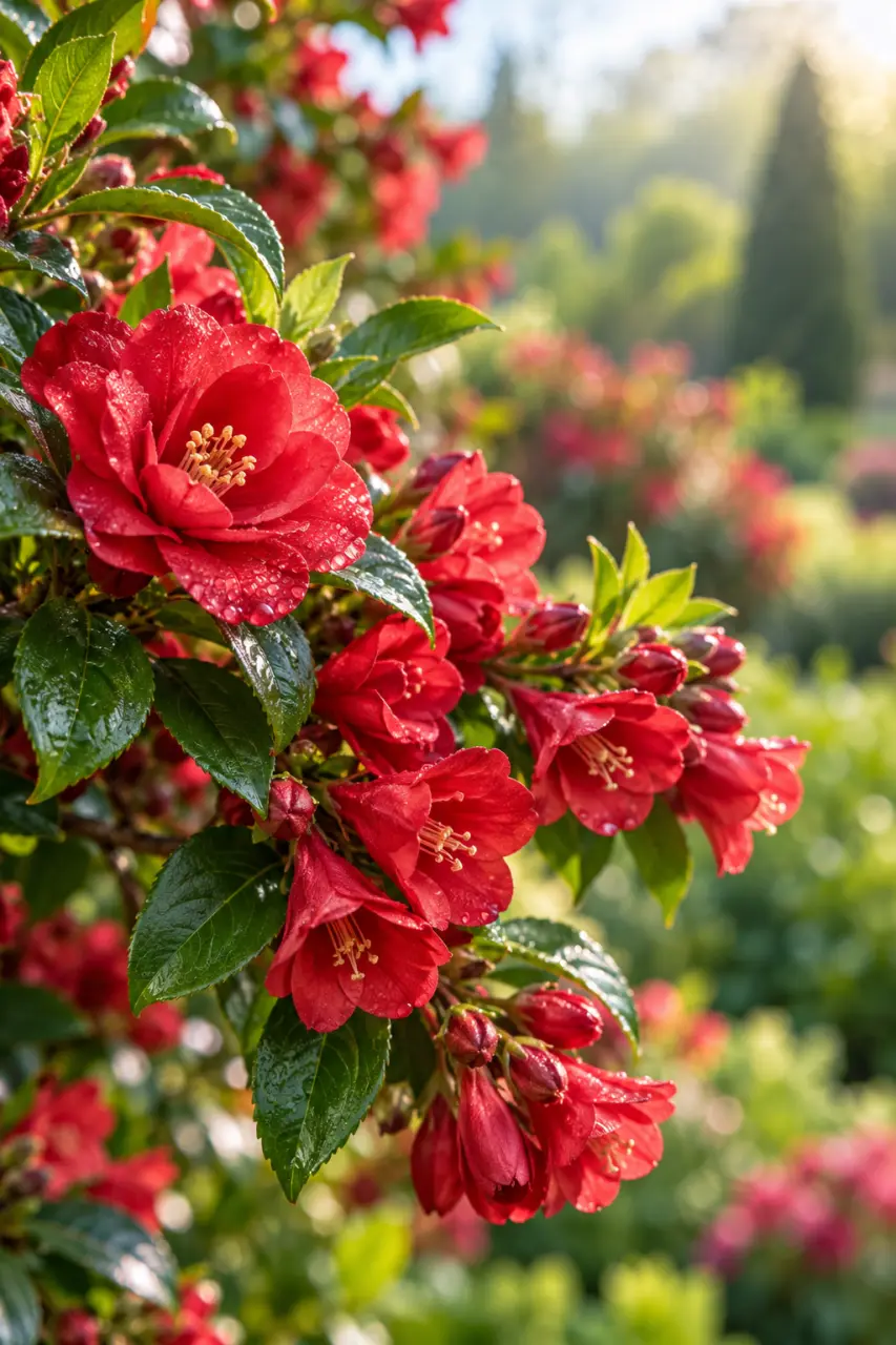 Quel arbuste à fleurs rouges choisir ? Camélia, weigélia ou escallonia selon votre jardin