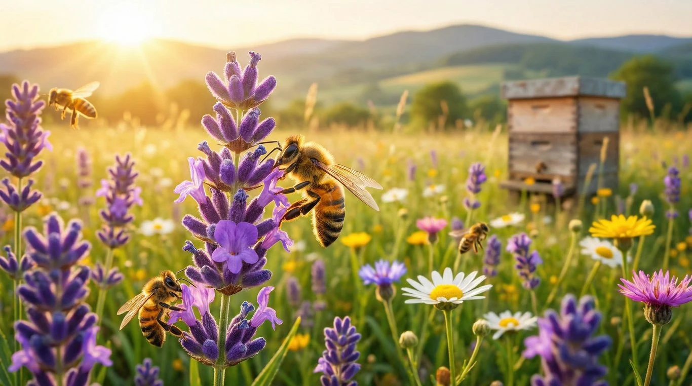 Abeille butinant une fleur de lavande